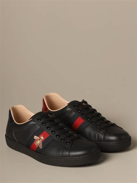 gucci leather web sneakers|black Gucci sneakers men's.